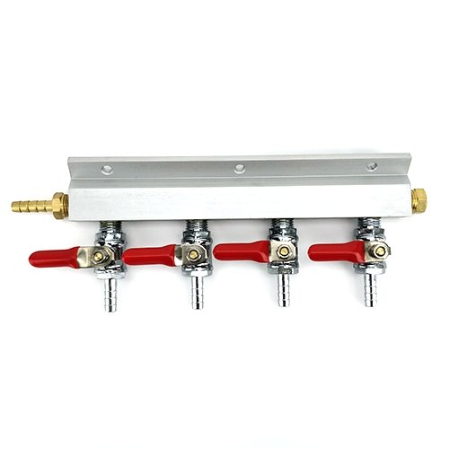 4 Output / 4 Way Manifold Gas Line Splitter with Check Valves (1/4" thread, 6mm Barb) - Three Chins Brewing