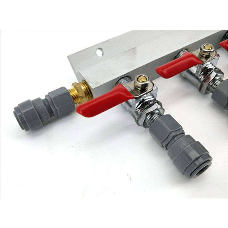 4 Output / 4 Way Manifold Gas Line Splitter with Check Valves (1/4" thread, MFL Thread) duotight compatible   - Three Chins Brewing
